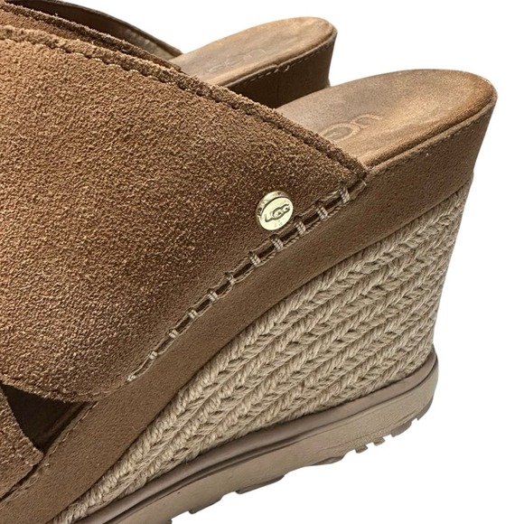 UGG Abbott Slide Platform Sandals Women's 10 Brown Suede Leather‎ Wedge - Picture 4 of 9